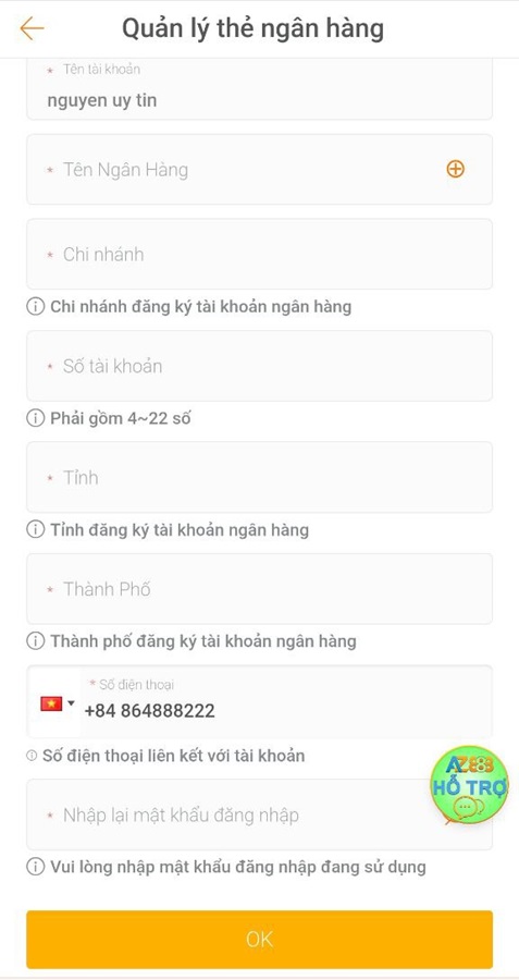 Biểu mẫu thêm thông tin ngân hàng