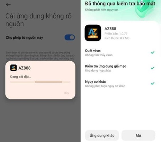 Hoàn thành tải ứng dụng AZ888