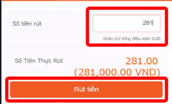 Điền sô tiền muốn rút và bấm rút tiền